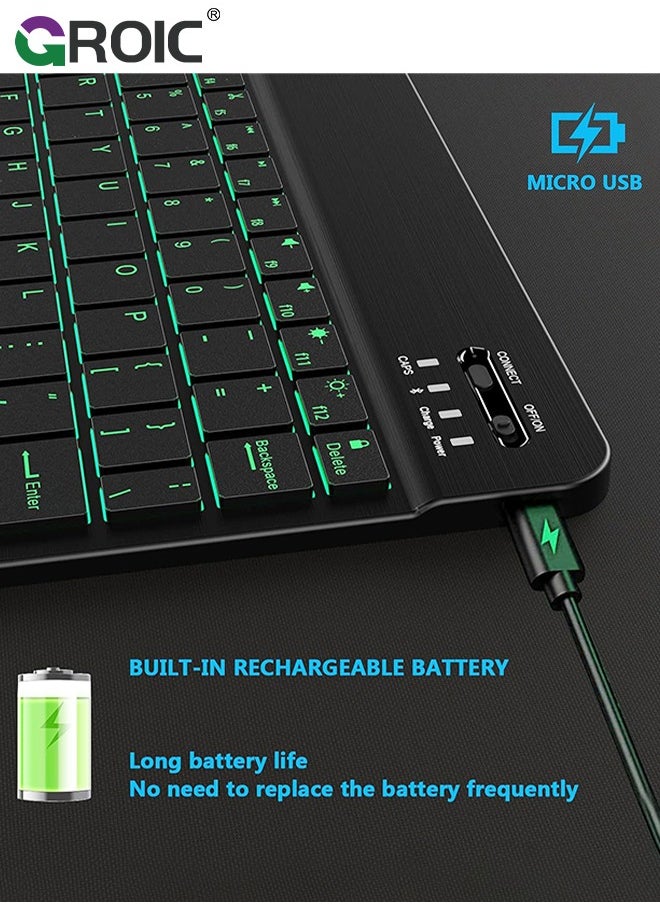 GROIC 7 Color Backlit Bluetooth Black Keyboard for iPad 10th 9th Gen, iPad Pro 12.9 11 inch, iPad Air 5th 4th Generation, iPad Mini iPhone Slim Rechargeable Android Tablet Phone Wireless Keyboard Portable  - Image 5