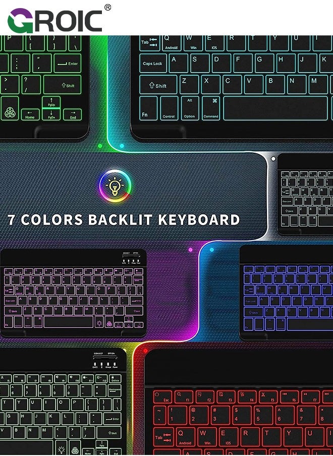 GROIC 7 Color Backlit Bluetooth Black Keyboard for iPad 10th 9th Gen, iPad Pro 12.9 11 inch, iPad Air 5th 4th Generation, iPad Mini iPhone Slim Rechargeable Android Tablet Phone Wireless Keyboard Portable  - Image 4