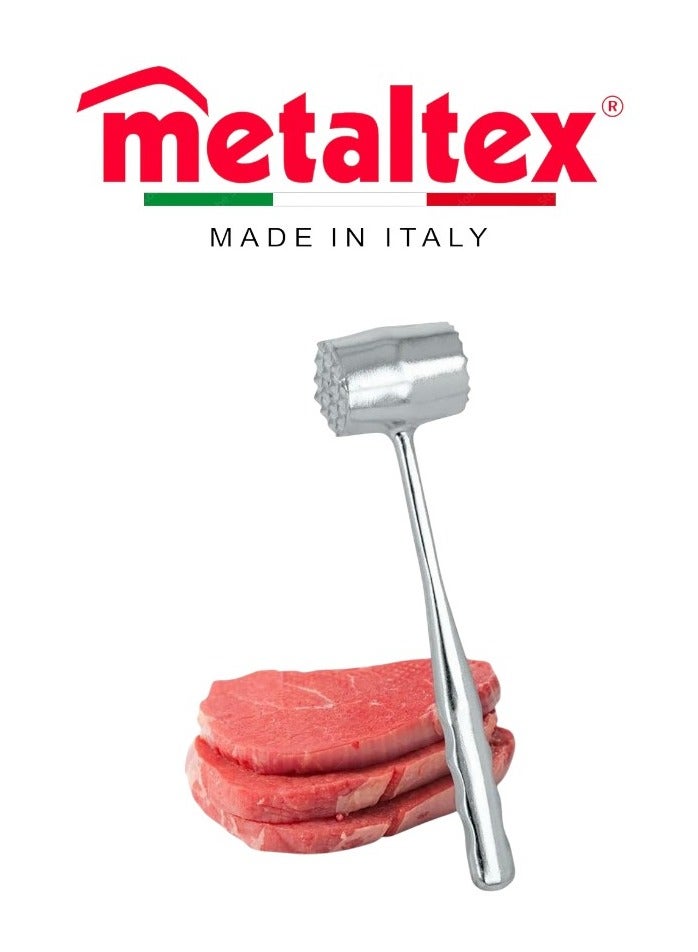 Metaltex مطرقة تليين اللحم من ميتالتكس المصنوعة من الألمنيوم - مطرقة ستيك مزدوجة السطح للمطبخ والشواء - Image 1