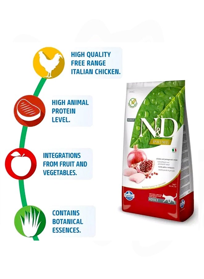 Farmina N&D Chicken and Pomegranate Prime Adult Dry Cat Food - 10KG - Image 2