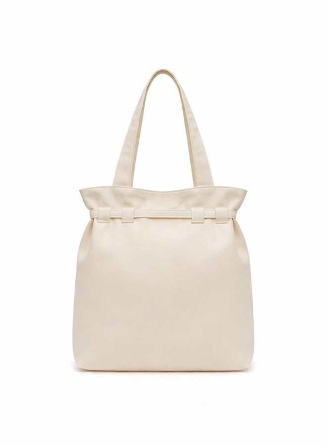 HaveGlam Embroidered Flower Tote Bag with 100% Cotton Lining Inner Pocket Button Detail for Daily Use Travel College Shopping Office & Casual Wear Lightweight Tote for Ladies & Girls (White) - Image 2