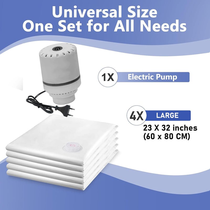 SELLWIZE أكياس تخزين مفرغة مع مضخة كهربائية، 4 عبوات كبيرة، أكياس موفرة للمساحة مع صمام محكم ثلاثي الإغلاق قابلة لإعادة الاستخدام لتخزين الضغط والتعبئة - Image 2