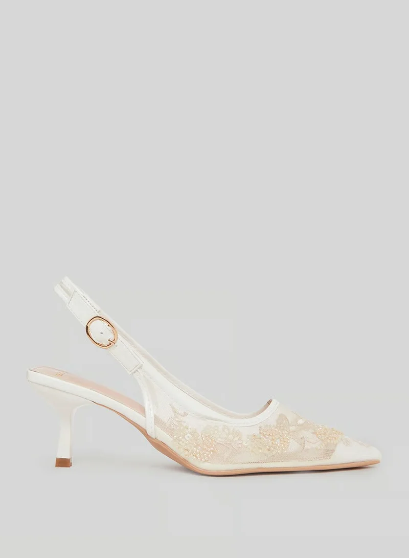 Styli Lace Slingback Stiletto Heels Shoes