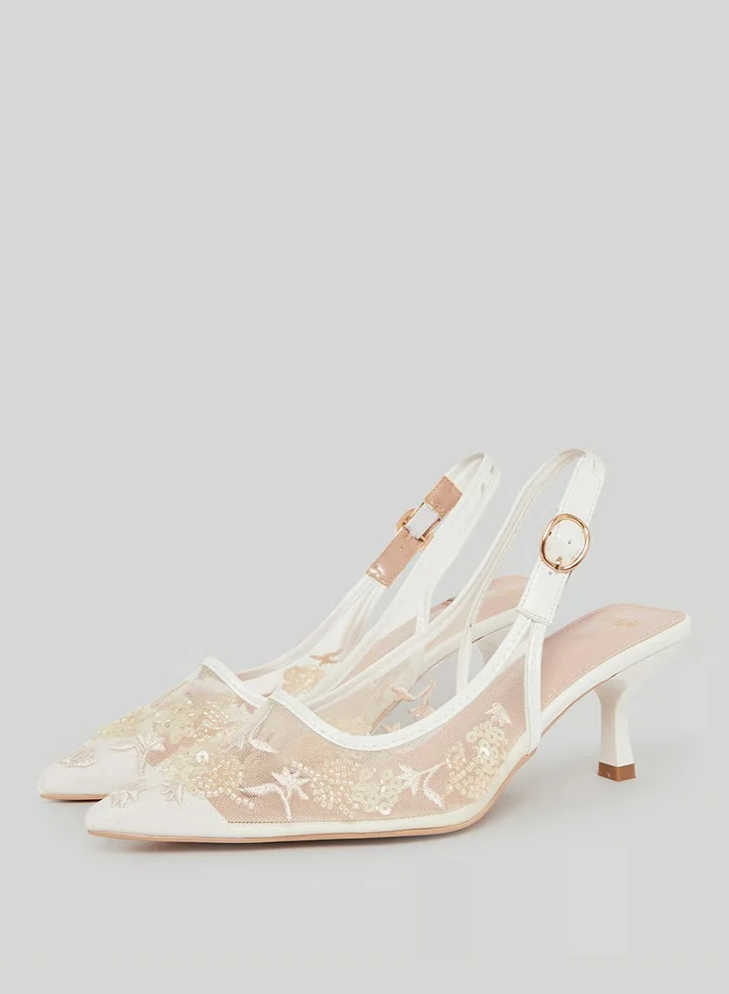 Styli Lace Slingback Stiletto Heels Shoes