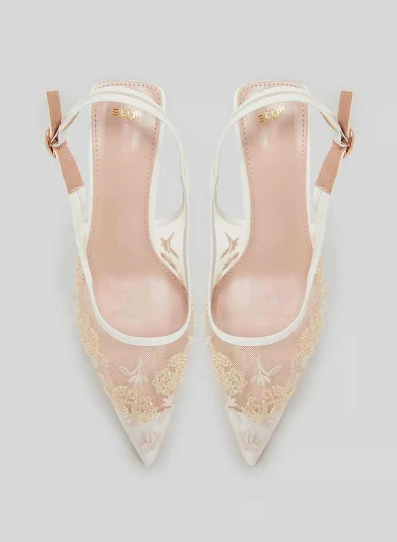 Styli  Lace Slingback Stiletto Heels Shoes for Women | Best Price UAE