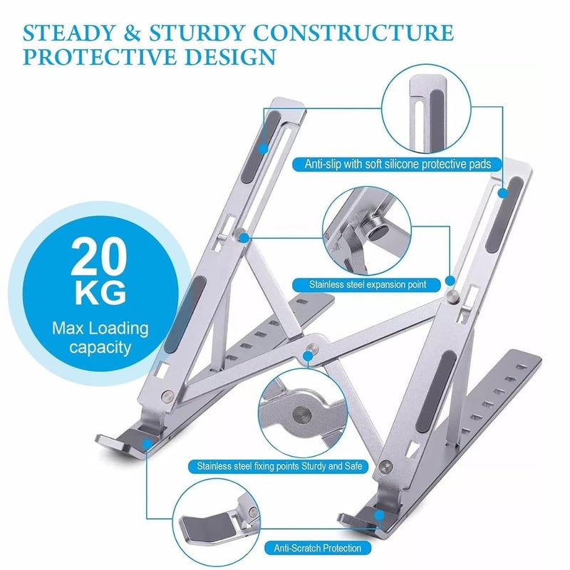 CARE CASE Laptop Stand HeightAdjustable Foldable Portable Ventilated Fits Up to 156Inch Laptops Aluminium Alloy Silver Tabletop - Image 4