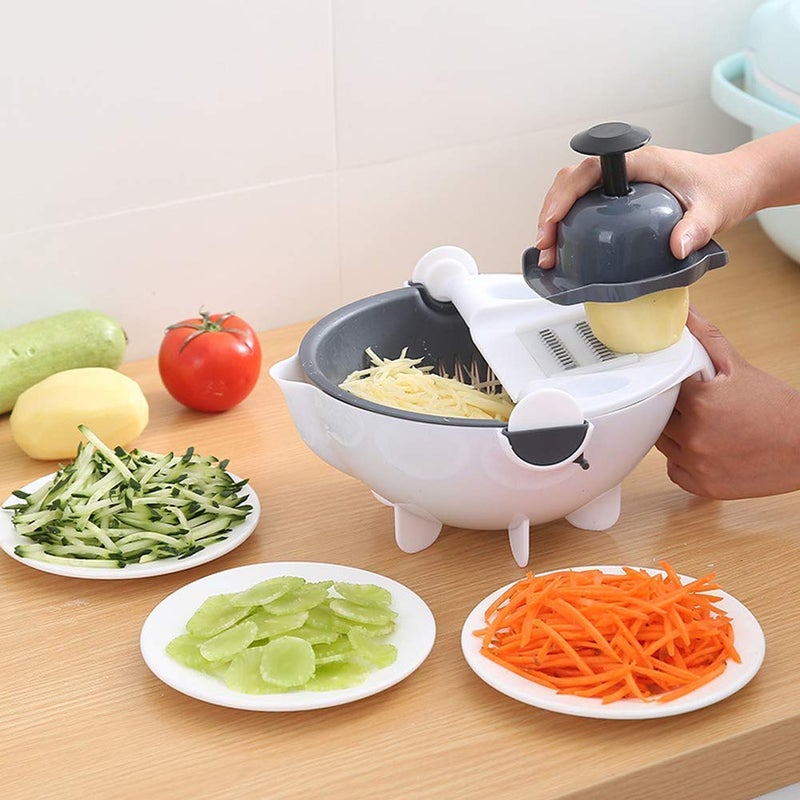 Ççs SHREE HARI FASHION 9 in 1 Multifunction Vegetable Cutter with Drain Basket Magic Rotate Vegetable Cutter Portable Slicer Chopper Plastic - Image 1