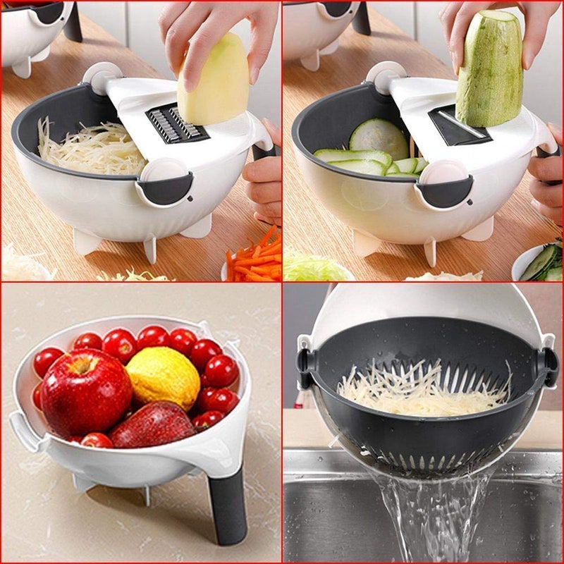 Ççs SHREE HARI FASHION 9 in 1 Multifunction Vegetable Cutter with Drain Basket Magic Rotate Vegetable Cutter Portable Slicer Chopper Plastic - Image 2