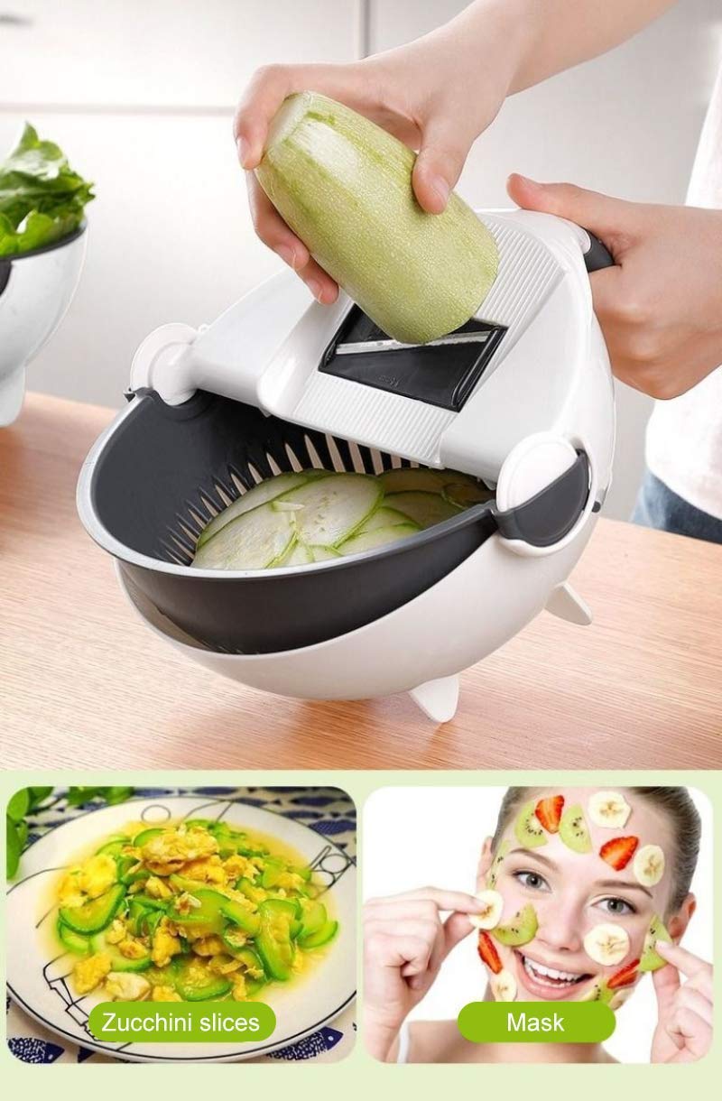 Ççs SHREE HARI FASHION 9 in 1 Multifunction Vegetable Cutter with Drain Basket Magic Rotate Vegetable Cutter Portable Slicer Chopper Plastic - Image 3