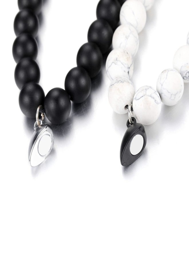 Jovivi 2 Pcs Couple Bracelets 8mm Natural Stone Beads Healing Crystals Stretch Bracelet Matching Heart Charms Adjustable for His and Her Jewelry Lovers Best Friends Friendship Gifts - Image 5