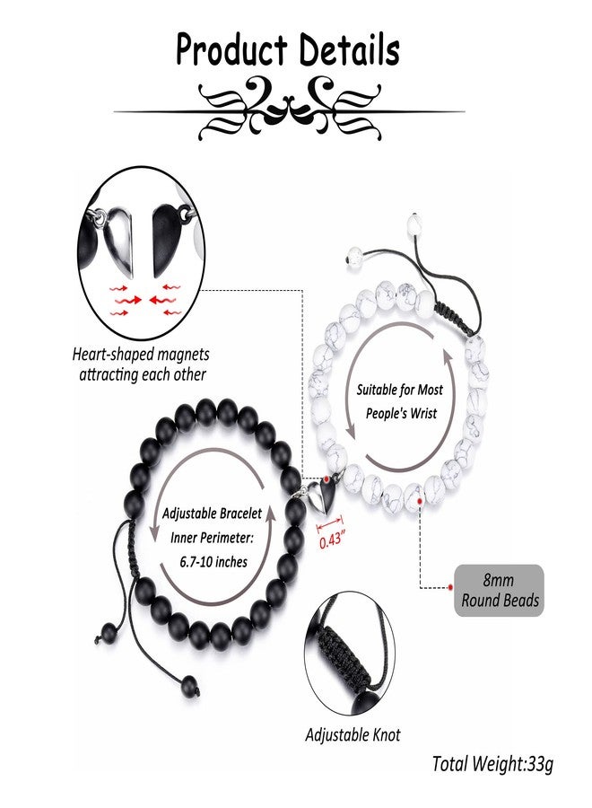 Jovivi 2 Pcs Couple Bracelets 8mm Natural Stone Beads Healing Crystals Stretch Bracelet Matching Heart Charms Adjustable for His and Her Jewelry Lovers Best Friends Friendship Gifts - Image 4