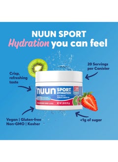 Nuun Nuun Sport Electrolyte Powder Canister - Strawberry Kiwi, 5 Essential Electrolytes for Hydration, Drink Mix with 15mg Magnesium, 1g Sugar, Non-GMO, Vegan, Up to 20 Servings  - Image 2