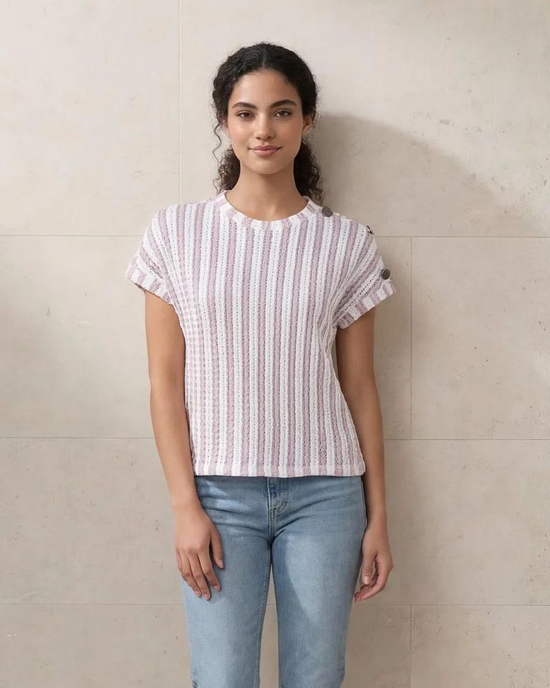 ردتاغ Women Purple Striped Casual Blouse