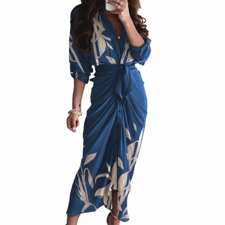 2026 Women's V-Neck Tie Print Dress with Long Sleeves - Image 5
