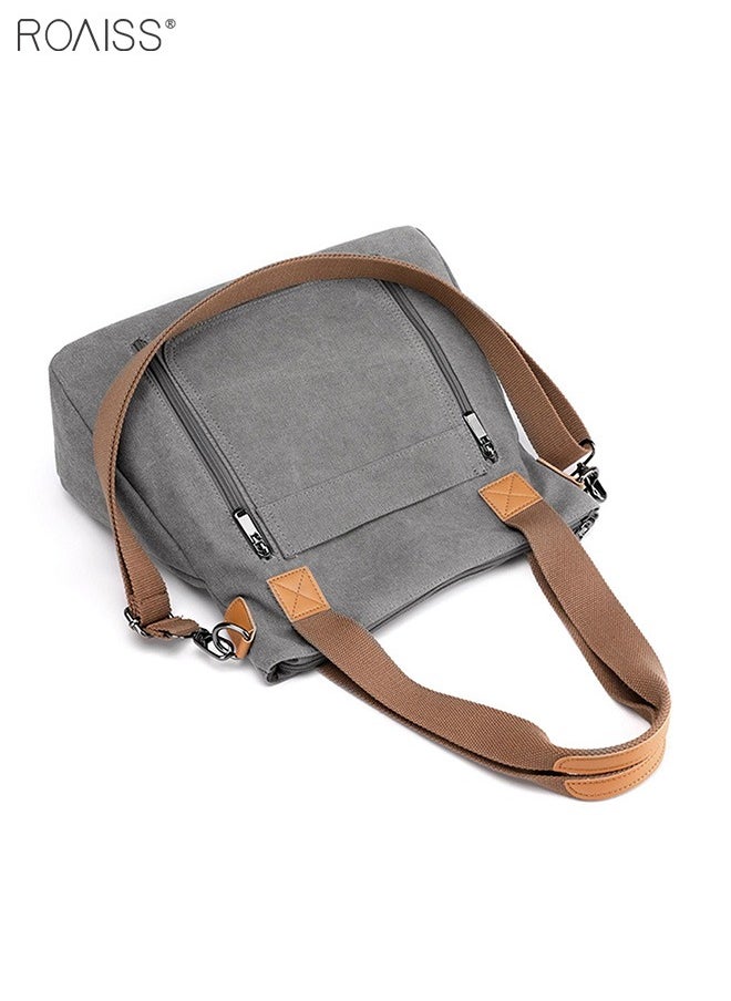 roaiss - Women's Fashion Canvas Tote Bag Large Capacity Multi Pocket Handbag Hardware Practical Fabric - Image 1