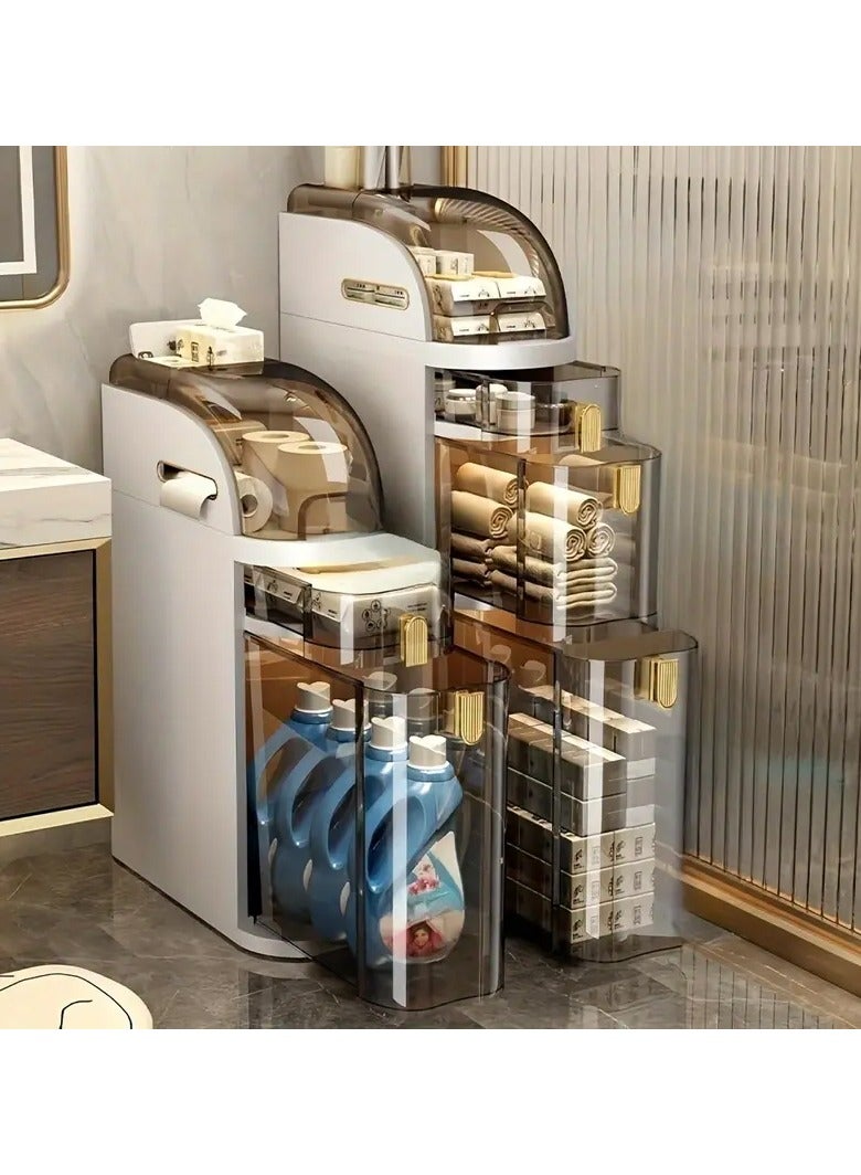 DubaiGallery Plastic Narrow Storage Cabinet Narrow Slim Storage Cabinet with Drawers Standing Toilet Paper Holder plastic bathroom - Image 4