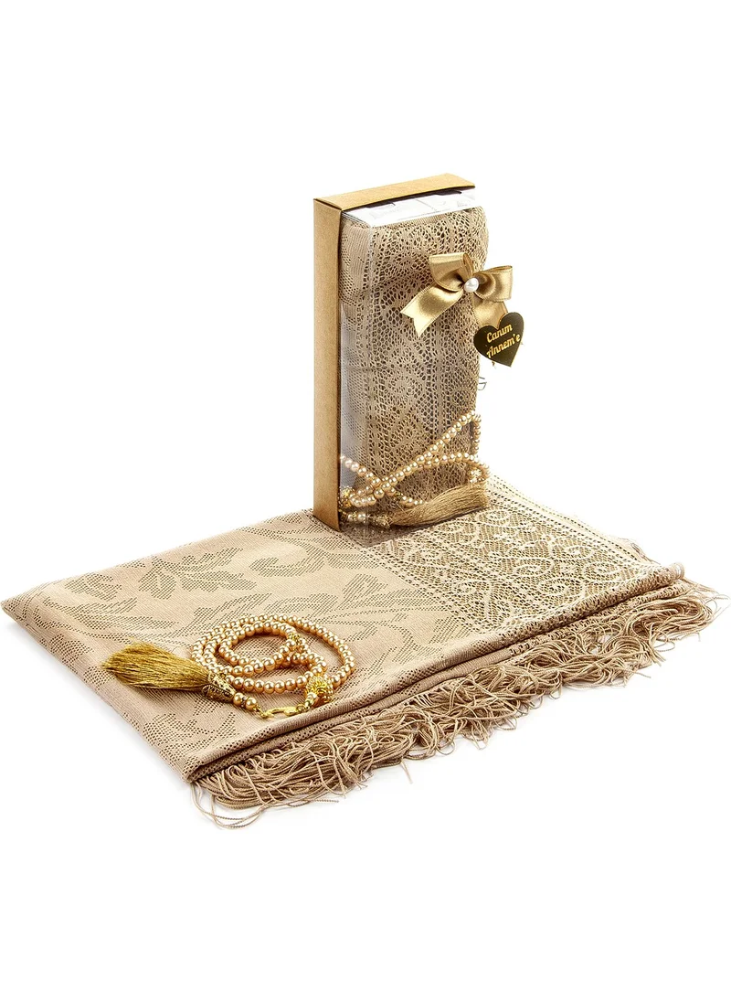 İhvan Ihvan Mevlid Gift Set - With Rosary - Shawl Covered - Dark Cream Color