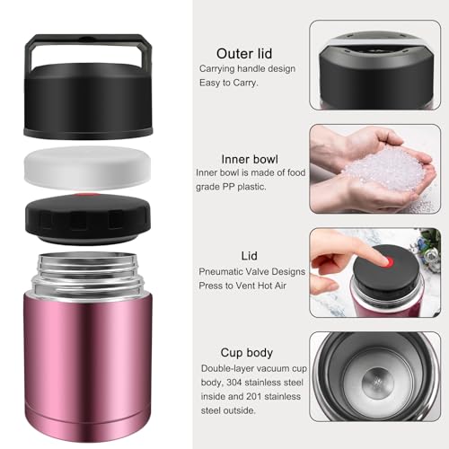 Zalaxt 35oz Soup Thermos, Stainless Steel Thermos for Hot Food, Wide Mouth Food Thermos Jar, Insulated Lunch Container Leak Proof Vacuum Thermal Flask(rosered) - Image 5