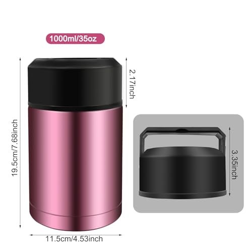 Zalaxt 35oz Soup Thermos, Stainless Steel Thermos for Hot Food, Wide Mouth Food Thermos Jar, Insulated Lunch Container Leak Proof Vacuum Thermal Flask(rosered) - Image 4