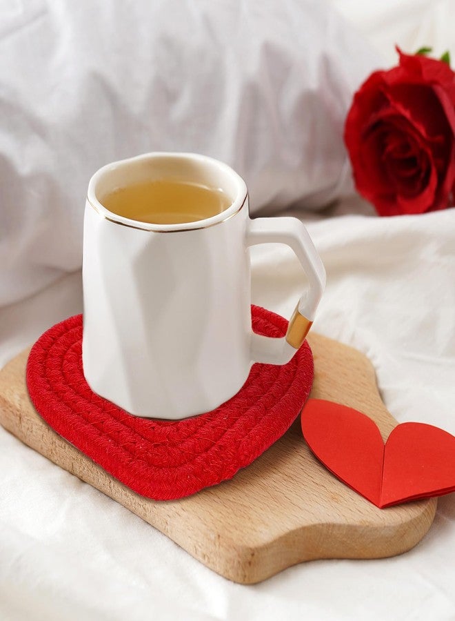 Whaline Heart Coasters Love Heart Shape Handmade Braided Cotton Drink Coasters Red Absorbent Cup Mat with Holder for Mother's Day Valentine's Day Party Home Office Decoration Housewarming, Set of 4 - Image 5