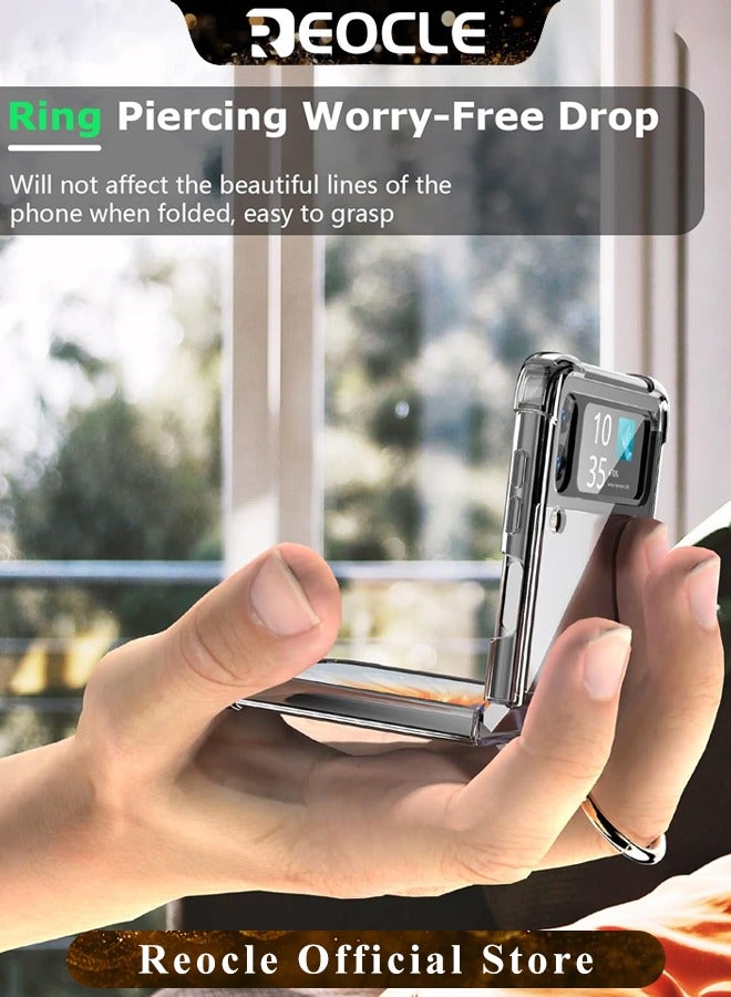 REOCLE Phone Case for Samsung Galaxy Z Flip 4 Case Clear with Ring Anti-Fall Shockproof Protective Phone Cover Case with Galaxy Z Flip 4 Case - Image 3
