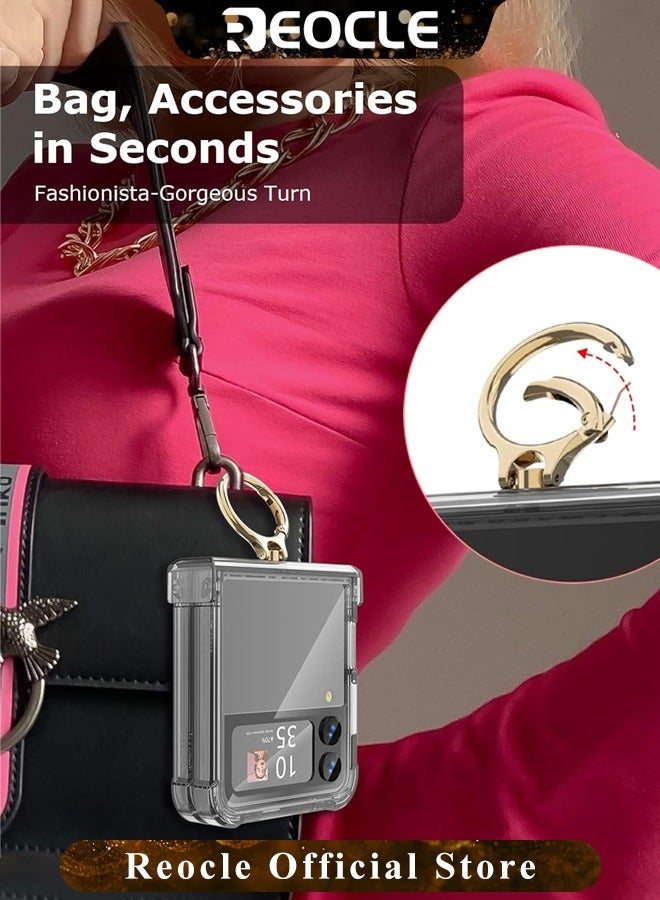 REOCLE Phone Case for Samsung Galaxy Z Flip 4 Case Clear with Ring Anti-Fall Shockproof Protective Phone Cover Case with Galaxy Z Flip 4 Case - Image 4