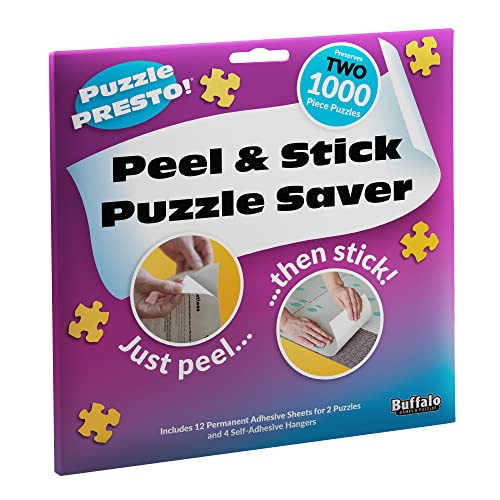 Buffalo Games 2 PackPuzzle Presto Peel Stick Puzzle Saver The Original and Still The Best Way to Preserve Your Finished Puzzle 12 Adhesive Sheets and 4 Adhesive Hangars Preserve Two1000 Piece Puzzles Multi - Image 1