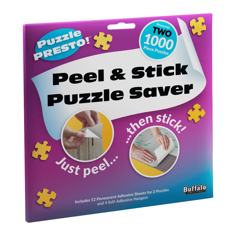 Buffalo Games 2 PackPuzzle Presto Peel Stick Puzzle Saver The Original and Still The Best Way to Preserve Your Finished Puzzle 12 Adhesive Sheets and 4 Adhesive Hangars Preserve Two1000 Piece Puzzles Multi - Image 3