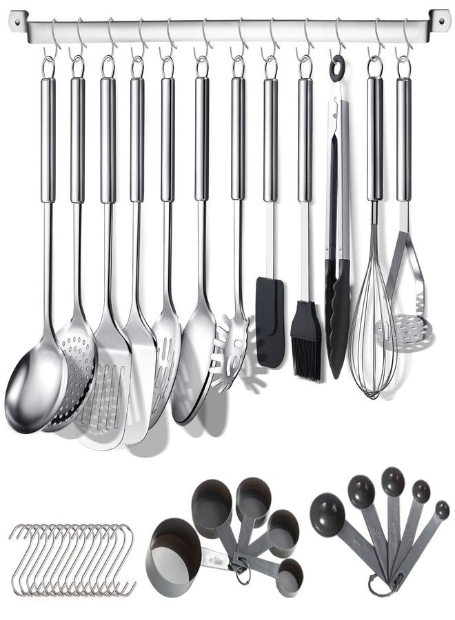 Berglander Kitchen Utensils Set 38 Pieces, Stainless Steel Cooking Utensils Set, Kitchen Gadgets Cookware, Kitchen Tool Set with Utensil Holder Rack And Hooks For Hanging Dishwasher Safe - Image 1