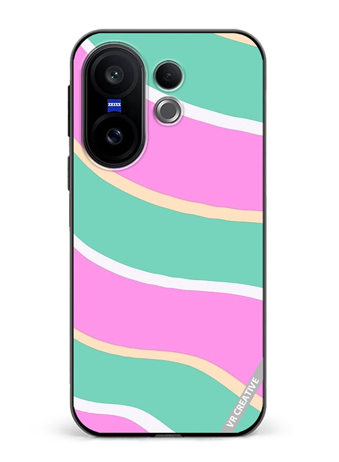 Protective Case Cover For Vivo X200 FE Diagonal Groovy Liquid Swirl Stripe Pattern In Green, Purple, And Pink Color Design Multicolour