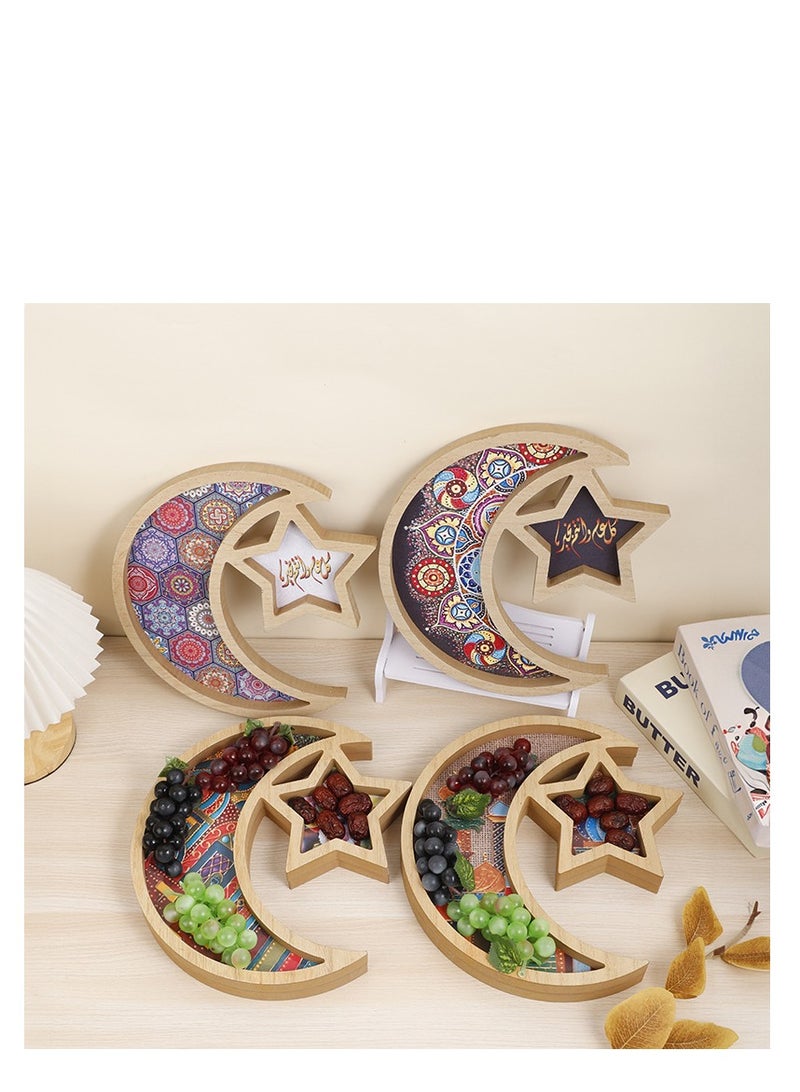 XiuWoo Ramadan Tray Eid Mubarak Tray Ramadan Kareem Moon Star Shape Tray Decoration Islam Wooden Artistic Moon Star Dessert Tray Ramadan Decorations for Table Moon Star Dessert Tray - Image 3