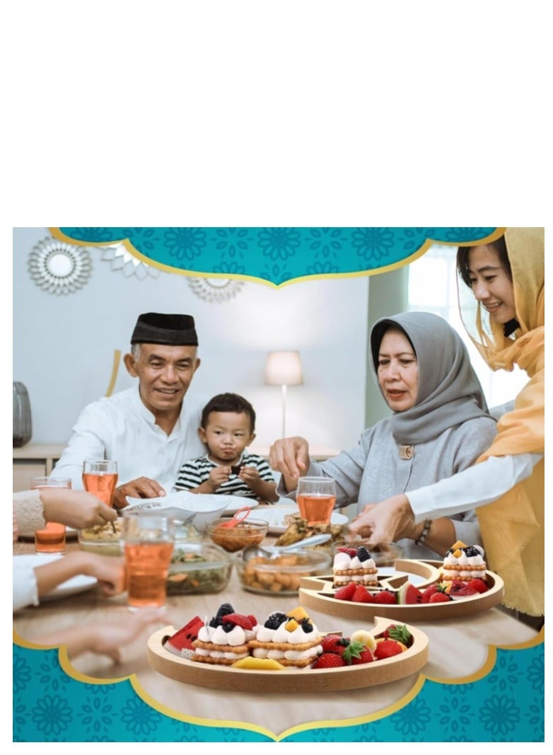 XiuWoo Ramadan Tray Eid Mubarak Tray Ramadan Kareem Moon Star Shape Tray Decoration Islam Wooden Artistic Moon Star Dessert Tray Ramadan Decorations for Table Moon Star Dessert Tray - Image 4