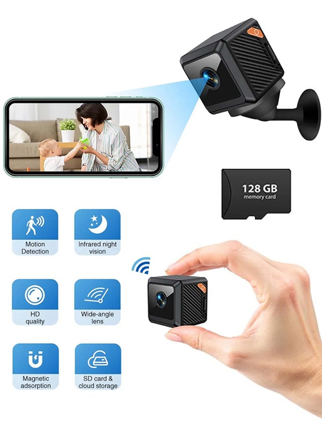 Generic Mini Wireless Indoor Camera Security Camera, 1080P HD Wi-Fi Small Camera for Home,Phone APP,AI Motion Detection, Auto-Night Vision, Cloud &SD Storage, included 128G Card, Nanny Night Vision Camera  - Image 1