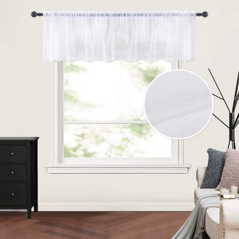 MIULEE MIULEE Solid White Kitchen Sheer Valance Linen Look Window CurtainLiving Room Windows Voile Valance Rod Pocket 1 Panels 54 W x 18 L 