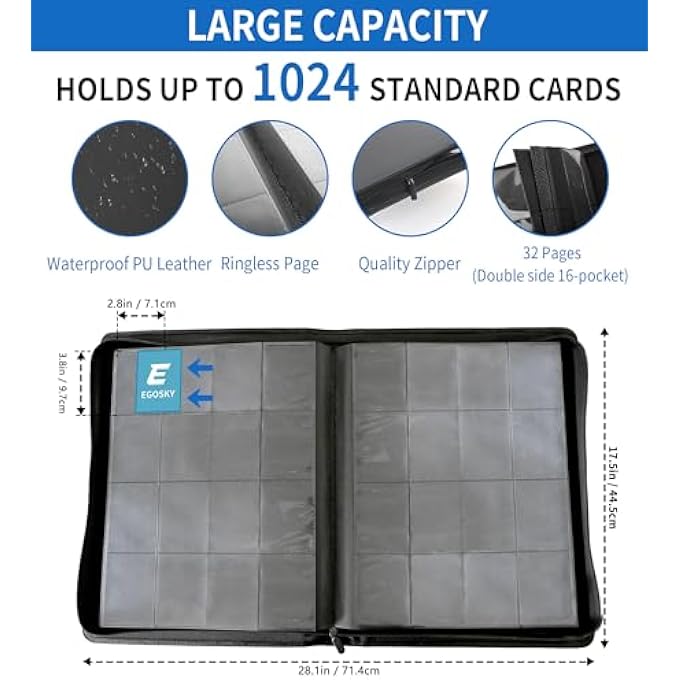 EGOSKY TRADING CARD ALBUM 16 COMPARTMENTS, TRADING CARD FOLDER 1000+ CARDS, LARGE CARDS SCRAPBOOK WITH ZIP, CARD BINDER FOR TRADING CARDS, SPORTS CARDS (PURPLE) - Image 5