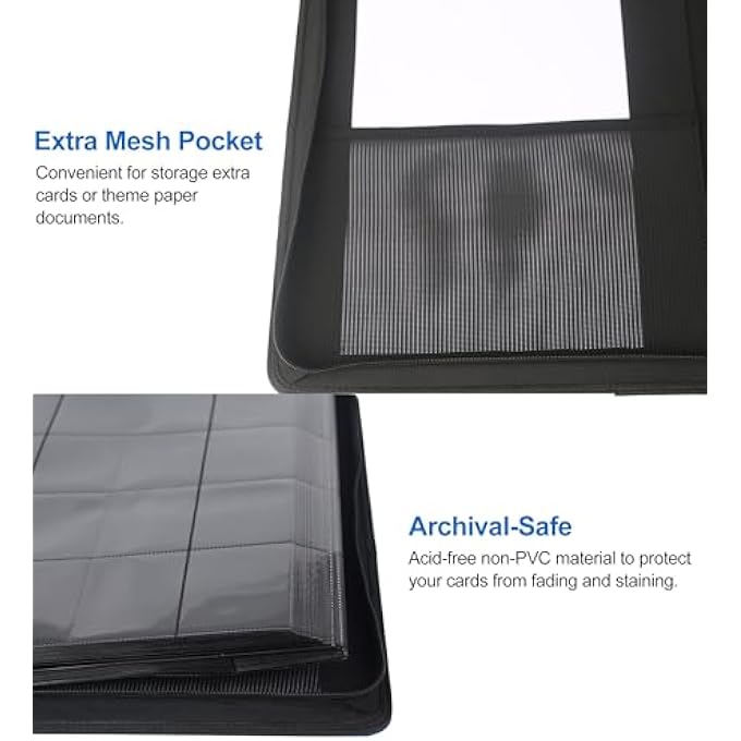 EGOSKY TRADING CARD ALBUM 16 COMPARTMENTS, TRADING CARD FOLDER 1000+ CARDS, LARGE CARDS SCRAPBOOK WITH ZIP, CARD BINDER FOR TRADING CARDS, SPORTS CARDS (PURPLE) - Image 3