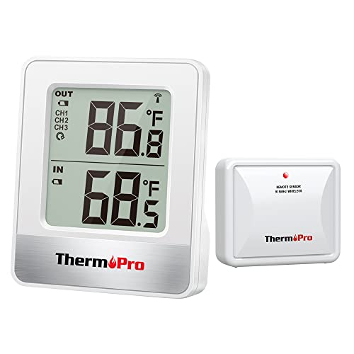 ThermoPro ترمومتر ثيرمو برو الداخلي والخارجي لاسلكي 500 قدم، ترمومتر خارجي مع مستشعر درجة الحرارة، ترمومترات خارجية لباتيو منزل الزواحف غرفة الأطفال لمراقبة درجة الحرارة - Image 1