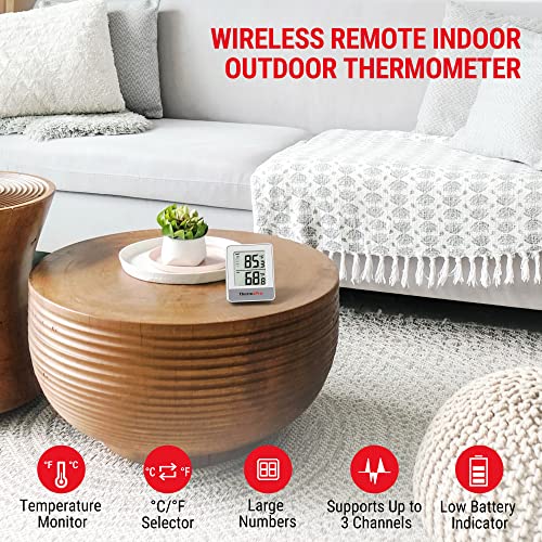 ThermoPro ترمومتر ثيرمو برو الداخلي والخارجي لاسلكي 500 قدم، ترمومتر خارجي مع مستشعر درجة الحرارة، ترمومترات خارجية لباتيو منزل الزواحف غرفة الأطفال لمراقبة درجة الحرارة - Image 3