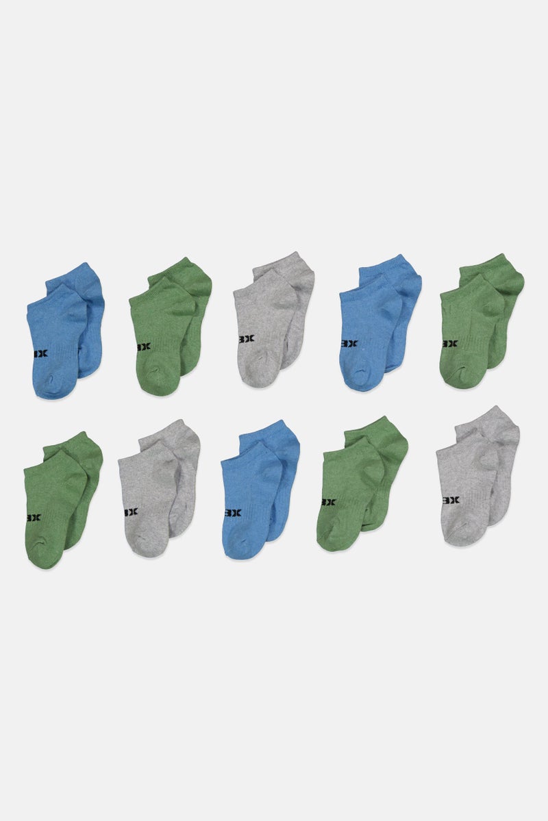 RBX Kids Boy 10 Pairs Brand Logo Ankle Socks, Grey - Image 1