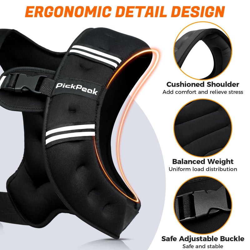 PICKPEAK Weighted Vest for Woman Man 5lb/6lb/8lb/11lb/12lb/13lb/15lb/20lb/25lb/30lb Weighted Vest for Walking, Strength Training Weight Vest with Adjustable Buckle Detachable Phone Pouch for Running Workout - Image 3