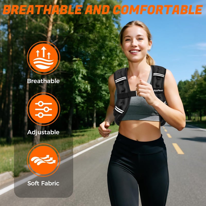 PICKPEAK Weighted Vest for Woman Man 5lb/6lb/8lb/11lb/12lb/13lb/15lb/20lb/25lb/30lb Weighted Vest for Walking, Strength Training Weight Vest with Adjustable Buckle Detachable Phone Pouch for Running Workout - Image 2