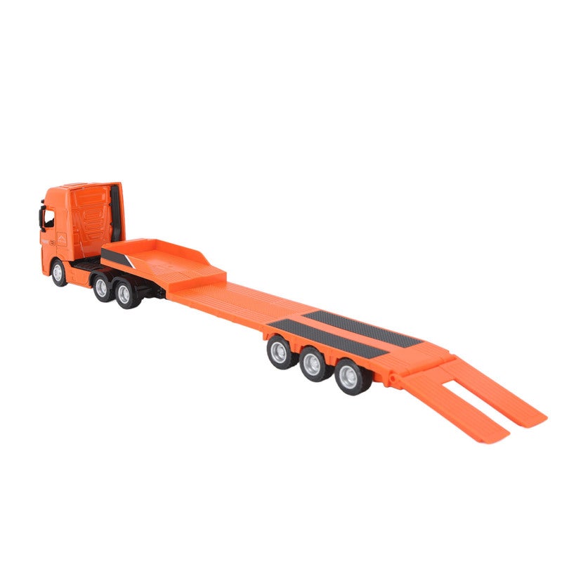 Orange Alloy Engineering Toy 1:50 Scale Static Flatbed Trailer Model - Durable Anti-Fall Truck Toy With Realistic Friction Tires Push And Glide Toy for Kids Over 8 Young Adult Collectors - Image 5