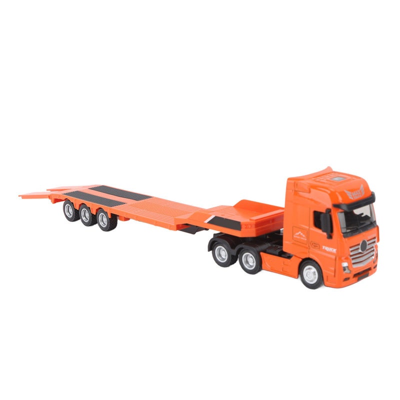 Orange Alloy Engineering Toy 1:50 Scale Static Flatbed Trailer Model - Durable Anti-Fall Truck Toy With Realistic Friction Tires Push And Glide Toy for Kids Over 8 Young Adult Collectors - Image 4