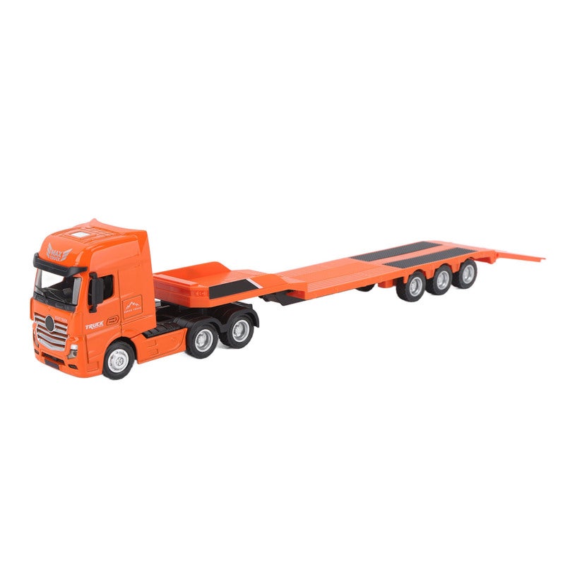 Orange Alloy Engineering Toy 1:50 Scale Static Flatbed Trailer Model - Durable Anti-Fall Truck Toy With Realistic Friction Tires Push And Glide Toy for Kids Over 8 Young Adult Collectors - Image 3