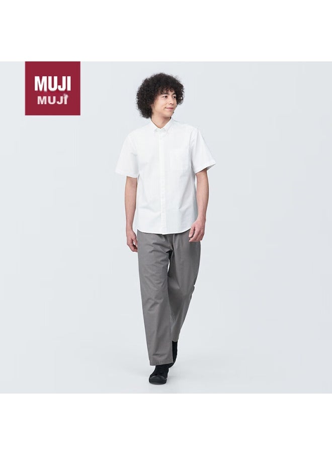 MUJI Muji Men's Cotton Washed Oxford Button-down Short-sleeve Shirt, Casual Versatile, White, L  - Image 1