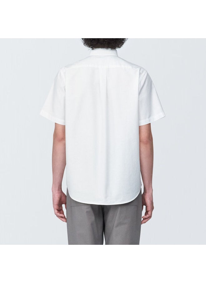 MUJI Muji Men's Cotton Washed Oxford Button-down Short-sleeve Shirt, Casual Versatile, White, L  - Image 4