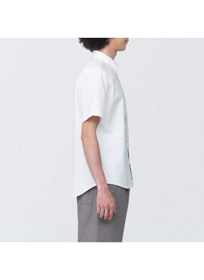 MUJI Muji Men's Cotton Washed Oxford Button-down Short-sleeve Shirt, Casual Versatile, White, L  - Image 3