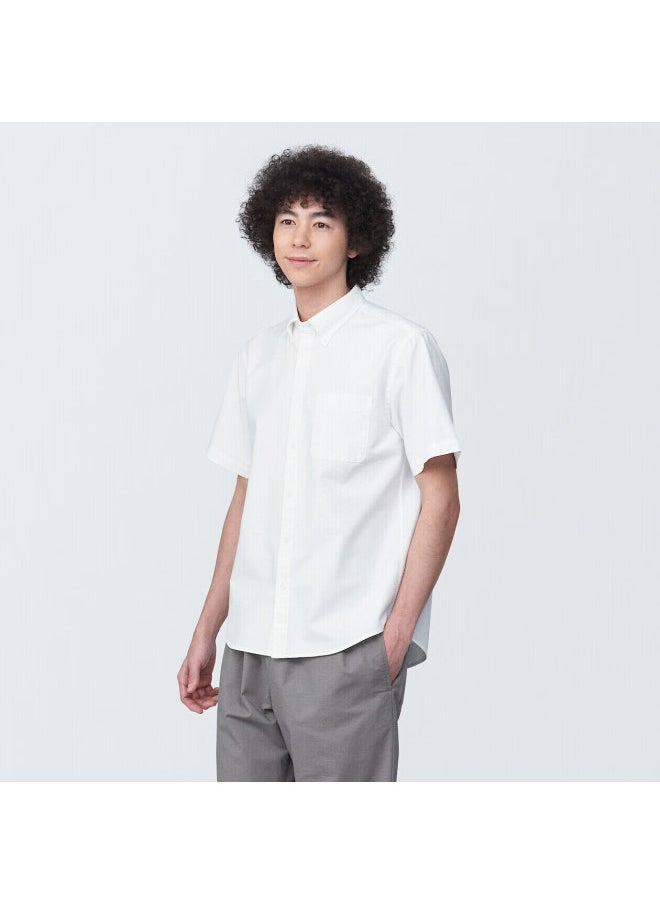 MUJI Muji Men's Cotton Washed Oxford Button-down Short-sleeve Shirt, Casual Versatile, White, L  - Image 2