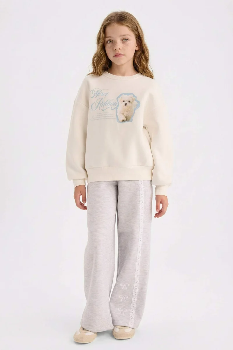 ديفاكتو Girl Printed Sweatshirt Sweatpants 2 Piece Set