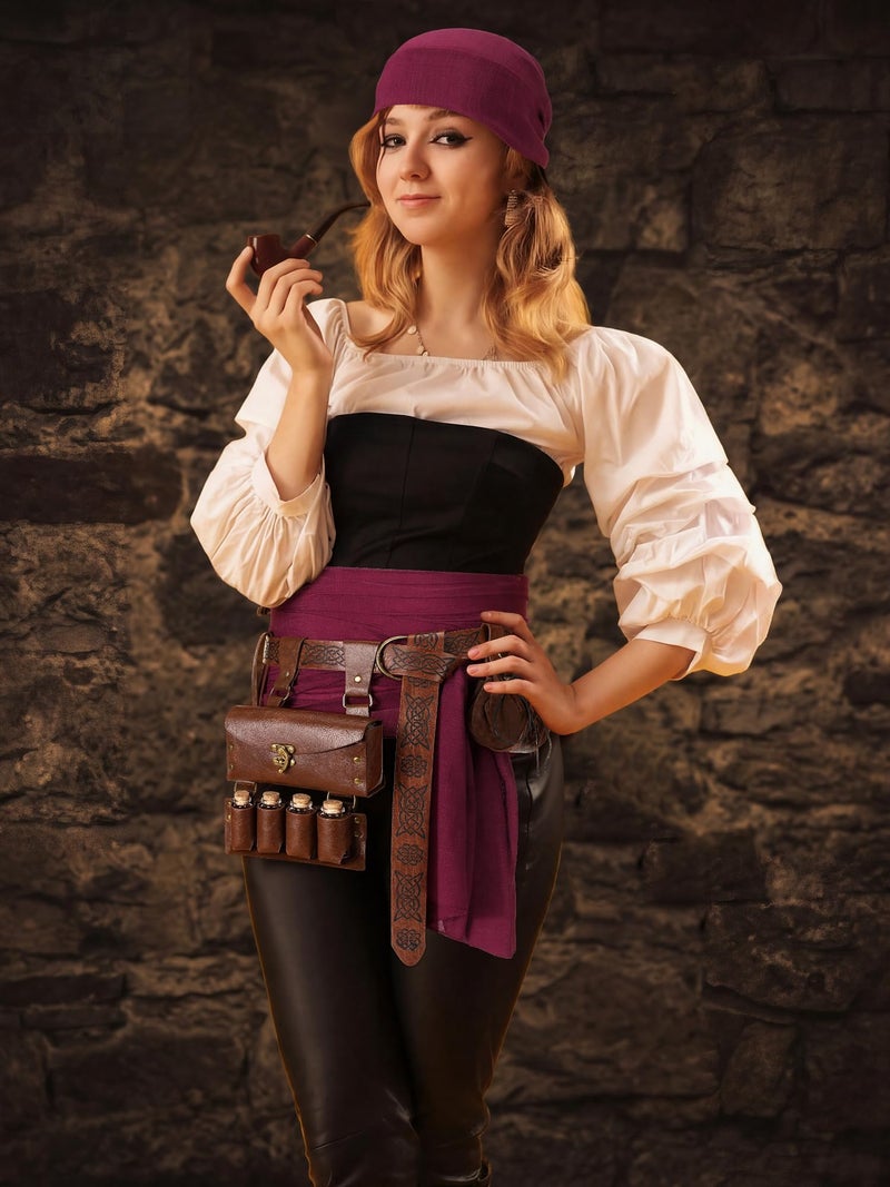 Janmercy Pirate Costume Accessories Women Pirate Head Scarf Bandanas Leather Belt Waist Medieval Costume Dress Accessories - Image 2